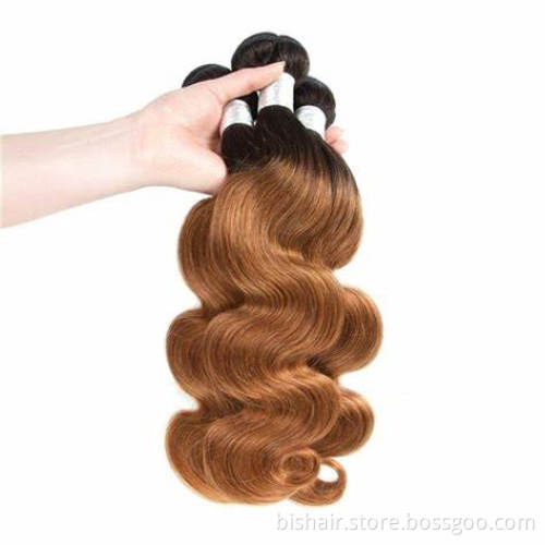 BIS Ombre Body Wave Bundles With Closure 1B30 Honey Blonde Bundles With Brazilian Human Hair 4x4 Transparent lace Closure